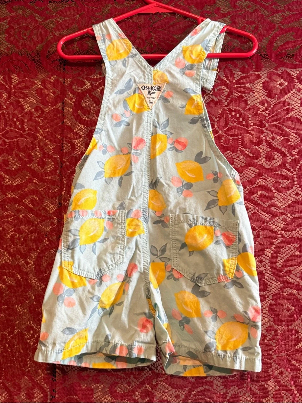 Oshkosh B’gosh Toddler Girls 3T Lemon Floral Print Shortalls Overalls